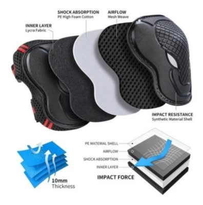 Set De Protección Adulto Kit Codera Rodillera Muñequera - Negro / Negro / Talla única