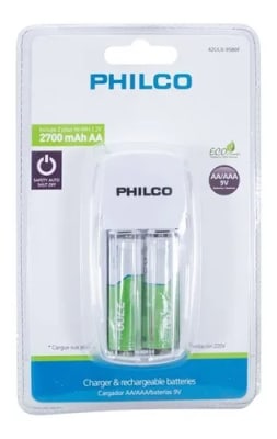 CARGADOR CON 2 PILA AA 2700 MAH PHILCO CARGADOR CON 2 PILA AA 2700 MAH PHILCO