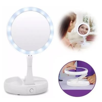 Espejo Con Luz Led Para Maquillaje Plegable + Aumento X 10 - ...