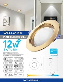 PLAFON SATURNO 12W 6500K BLANCO FRIO GOLD COLOR