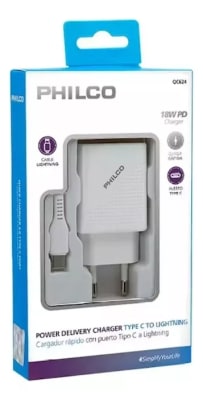 CARGADOR DE PARED QUALCOM C/PUERTO TIPO C Y CABLE LIGHNTNING