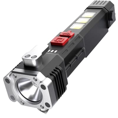 LINTERNA 4 EN 1 MARTILLO+CORTA CINTURÓN+LED+CARGA SOLAR