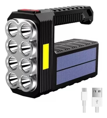LINTERNA DE MANO PORTÁTIL 8 LED RECARGABLE SOLAR USB