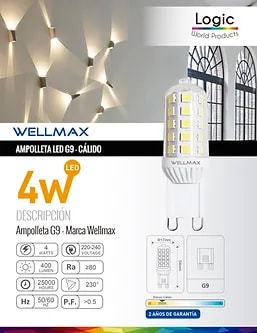 AMPOLLETA WELLMAX G9 WW 3000K 4W LUZ CALIDA