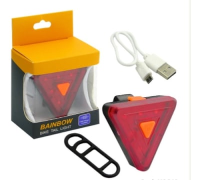 LUZ TRASERA LED TRIANGULAR PARA BICICLETA USB RECARGABLE