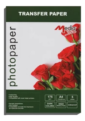 PAPEL TRANSFER DARK COLORS 175 GM 5 HOJAS A4 CALIDAD PREMIUM