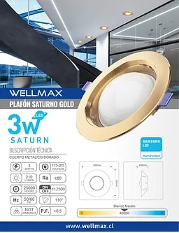 PLAFON SATURNO 3W 4000K BLANCO NEUTRO GOLD COLOR