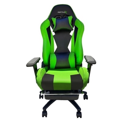 SILLA GAMER RECLINABLE Y APOYA PIES ESTILO BUTACA. GREEN