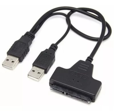 ADAPTADOR USB 2.0 A SATA 2.5 CON DOBLE USB+DC Y CAJA