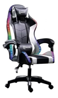 SILLA GAMER AJUSTABLE CON LUZ RGB COLOR NEGRO/BLANCO DINON SILLA GAMER AJUSTABLE CON LUZ RGB COLOR NEGRO/BLANCO DINON