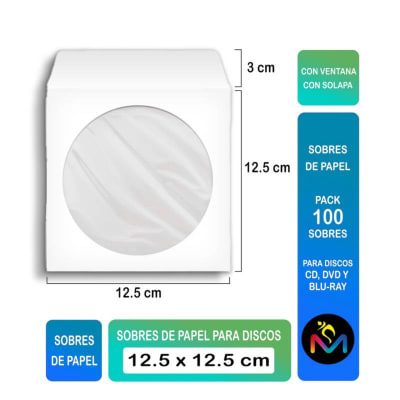 Pack 100 Sobres de Papel para Discos Cd, Dvd