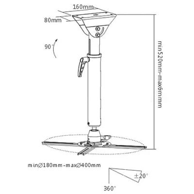 SOPORTE PARA PROYECTOR HEAVY DUTY A TECHO 52-60CM SOPORTE PARA PROYECTOR HEAVY DUTY A TECHO 52-60CM