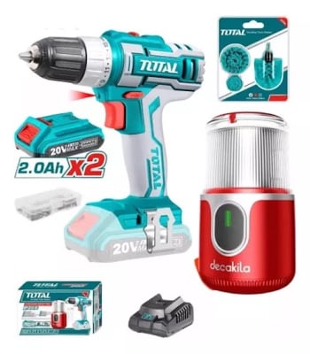 Kit Taladro Inalambrico 20v + 2 Bat + Molino Cafe Total Tools Tosli23013