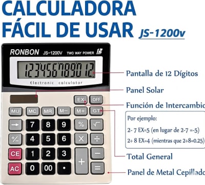Calculadora Ronbon JS-1200V 12 Dígitos - Pantalla Grande