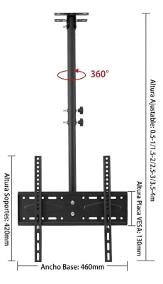 SOPORTE TV TECHO AJUSTABLE 26-60¨ 360º