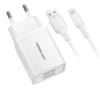 CARGADOR CELULAR 2.1A - 2 USB CON CABLE LIGHTNING - WHITE TL4621