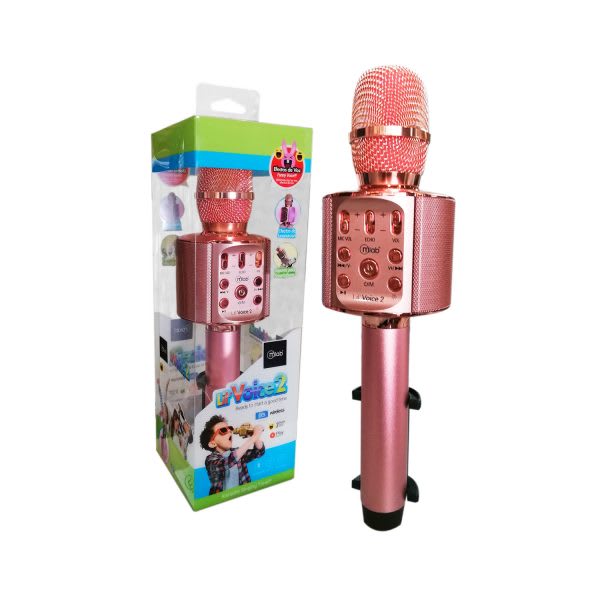 MICROFONO KARAOKE Lil VOICE 2 LED SOPORTE METAL PINK