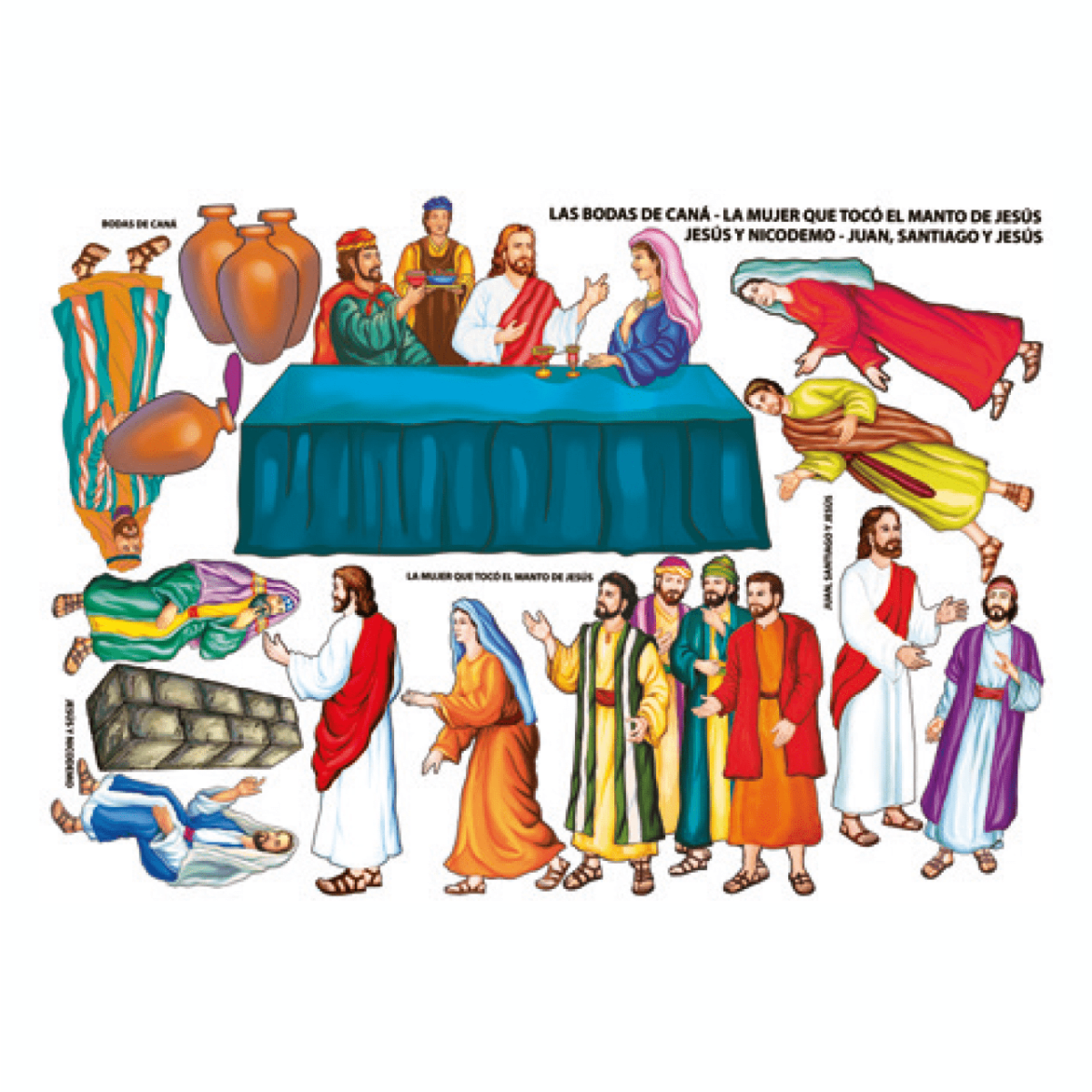 LAS BODAS DE CANÁ, LA MUJER QUE TOCO EL MANTO DE JESÚS, JESÚS Y NICODEMO, JUAN, SANTIAGO Y JESÚS1