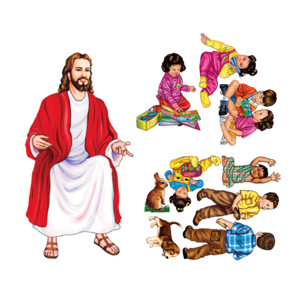 JESÚS SENTADO DE 1 METRO Y NIÑOS 60CM APROX1