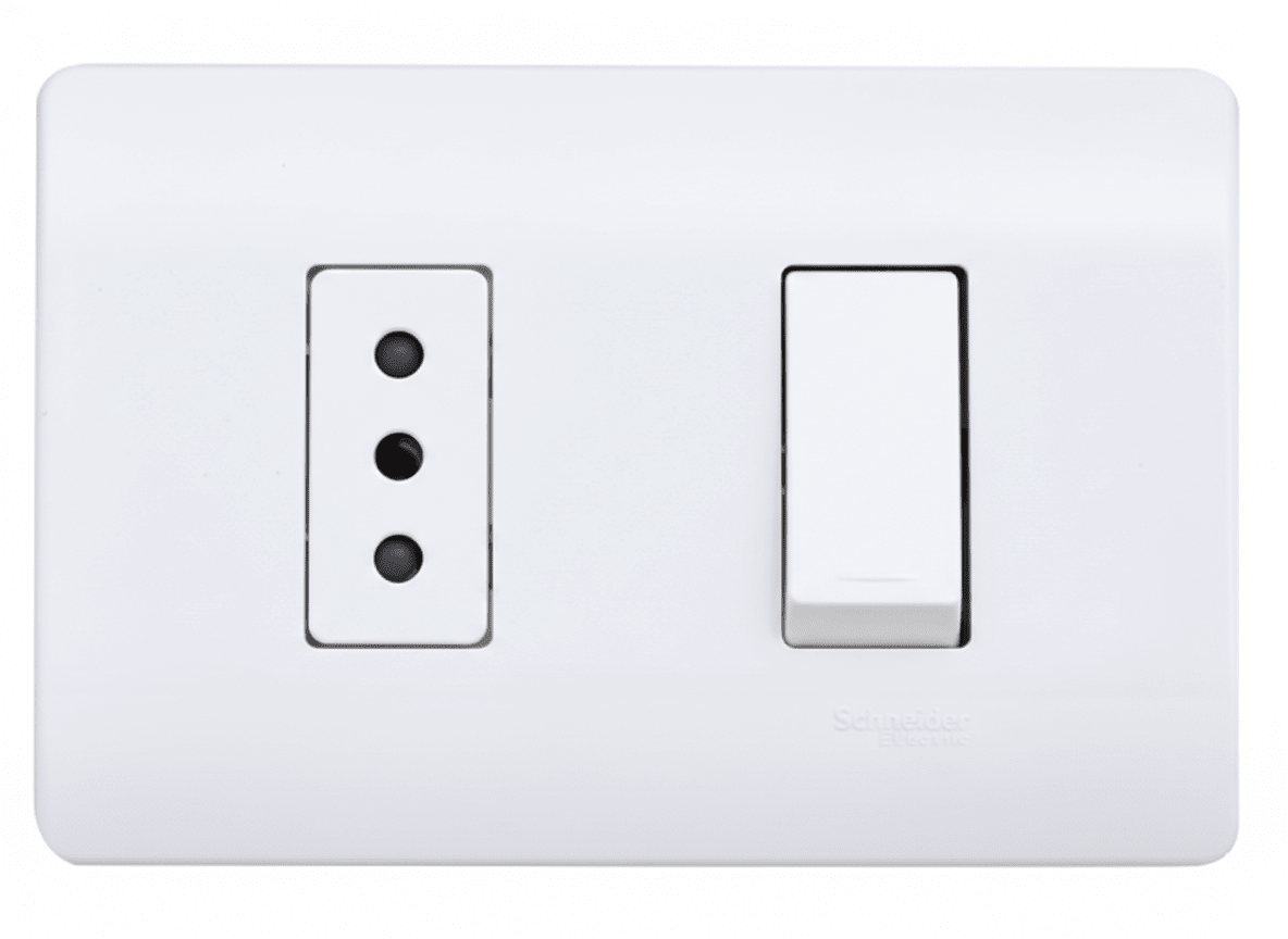 Placa Armada Interruptor 9/12 + Enchufe 10A Blanca1