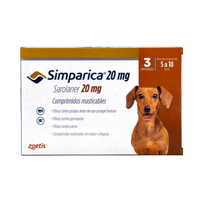 Simparica 20 mg 5 a 10 kg - 3 comprimidos Valor Promoción (antes $21.990)