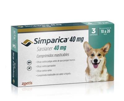 Simparica 40 mg 10 a 20 kg - 3 comprimidos Valor Promoción (antes $23.990)