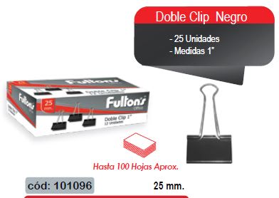 CLIP DOBLE NEGRO 25 MM. METALICO 12 UN. FULTONS