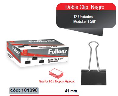 CLIP DOBLE NEGRO 41 MM. METALICO CAJA DE 12 FULTONS