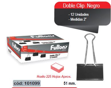 CLIP DOBLE NEGRO 51 MM. METALICO CJ C/12 SETS FULTONS
