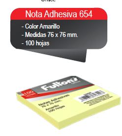 NOTA ADH. 654 76X76 MM. 100 HJS. 1 UN. AMARILLO FULTONS