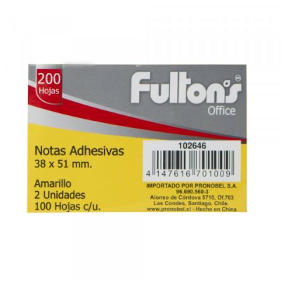 NOTA ADH. 653 51X38 MM. 100 HJS. 2 UN. AMARILLO FULTONS