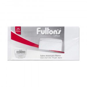 SOBRE AMERICANO 228X105MM BLANCO 70 GSM FULTONS