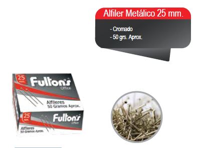 ALFILER METALICO 25 MM. CROMADO CJA. 50 GR. OFFICE FULTONS