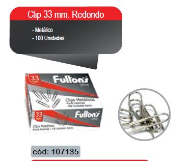 CLIP N?1 RED. CROMADO 33 MM. METALICO CJA. 100 UN. FULTONS