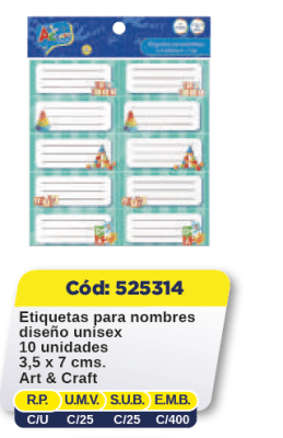 ETIQ. P/NOMBRES 3.5X7 10U DISEÑO UNISEX