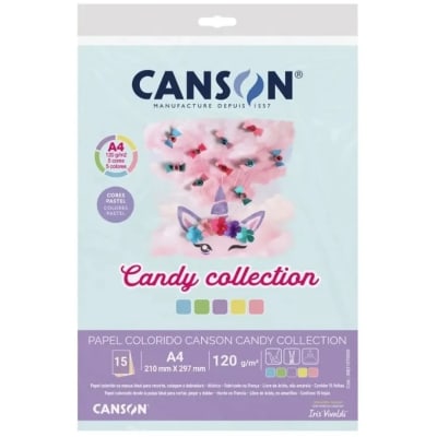 CANSON CARTULINAS CANDY COLLECTION PACK 15 UNIDADES  A4 - 21 X 29,7 CM - 120 GR. COLORES PASTEL