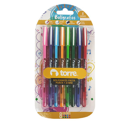 BL. SET 8 BOLÍGRAFOS 1,0 MM COLOR FUN TORRE
