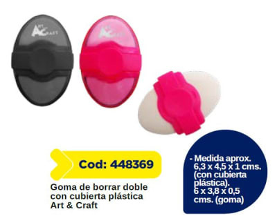 GOMA DE BORRAR DOBLE CON CUBIERTA PLASTIC ART & CRAF