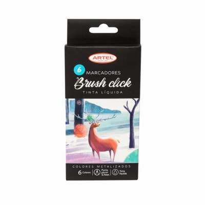 Est. Marcadores Brush Click 6 col metali