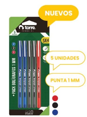 BL SET 5 BOLÍGRAFOS 1,0 MM 2A/2N/1R TORRE