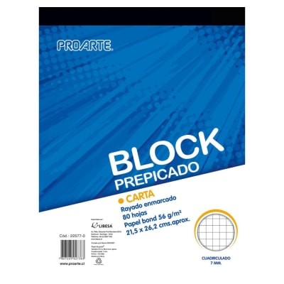 BLOCK PREPICADO PROARTE CARTA 80 HJ 7mm