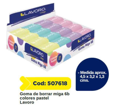 GOMA DE BORRAR MIGA 6B COLORES PASTEL UNIDAD