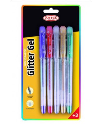 Blister: c/5 Boligrafos Glitter Gel