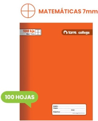 CUAD. COLLEGE TORRE LISO MAT. 7MM. 100 H SURTIDO