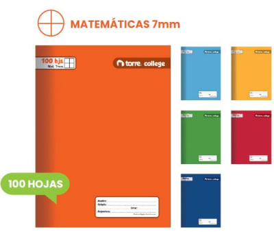 CUAD. COLLEGE TORRE LISO MAT. 7MM. 100 H SURTIDO