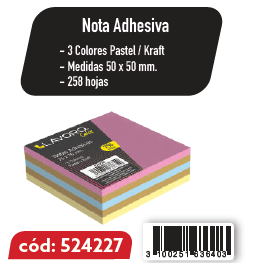 NOTA ADH 50X50MM 258H 3COL PASTEL/KRAFT