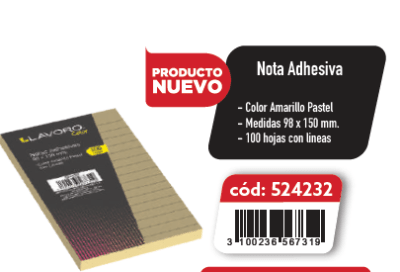 NOTA ADH.98X150MM 100HJS 1UN AMARILLO LINEAS
