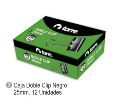 CAJA  DOBLE CLIP NEGRO  25 MM. 12 UNID.