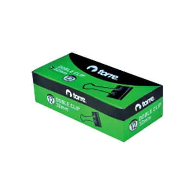 CAJA  DOBLE CLIP NEGRO  32 MM. 12 UNID.