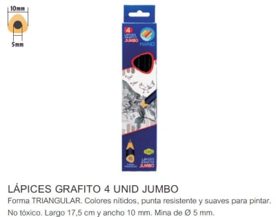 LAPICES GRAFITO JUMBO TRI 4 UNIDADES HAND